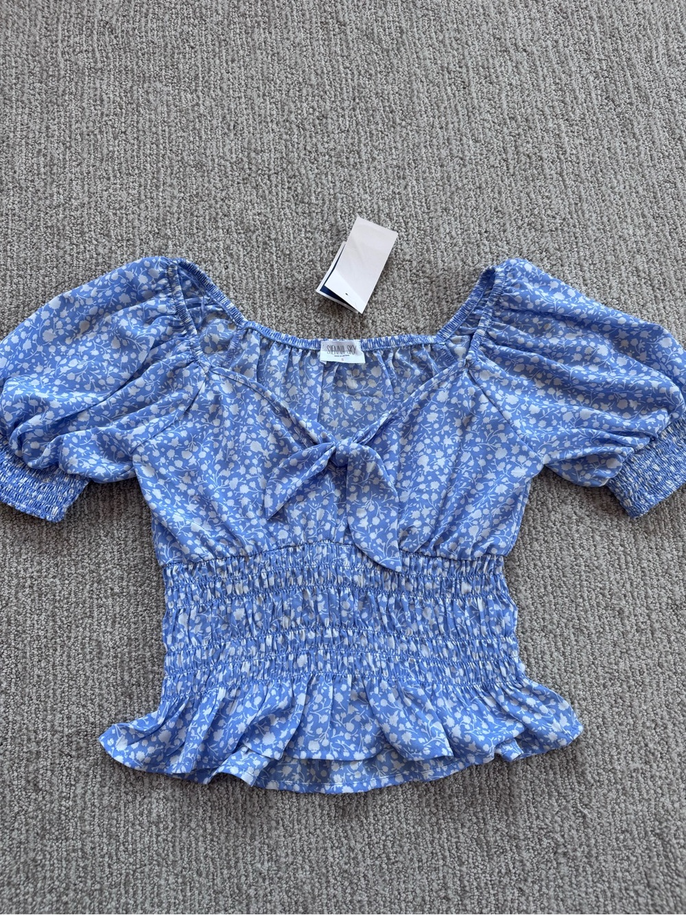 Marshalls Blue Floral Puff Sleeve Smocked Top